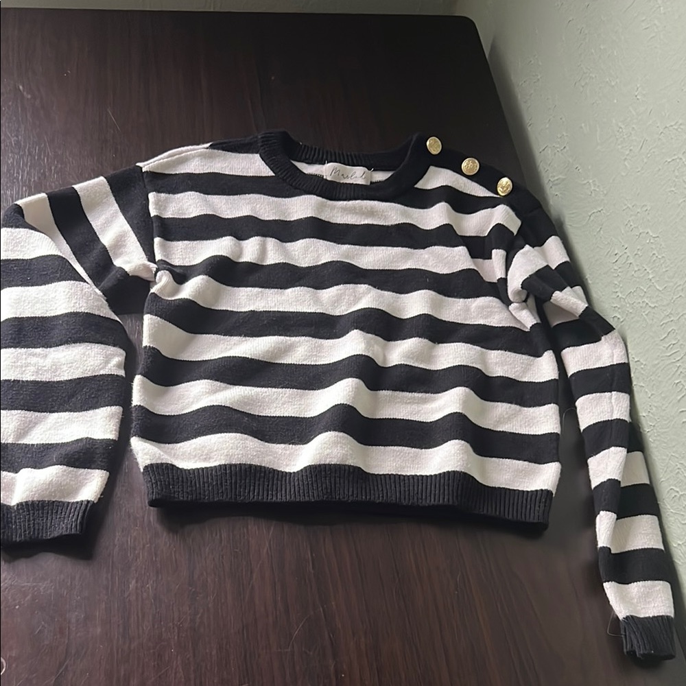 Marbled brand XS Striped Black and White Sweater with Button Detail